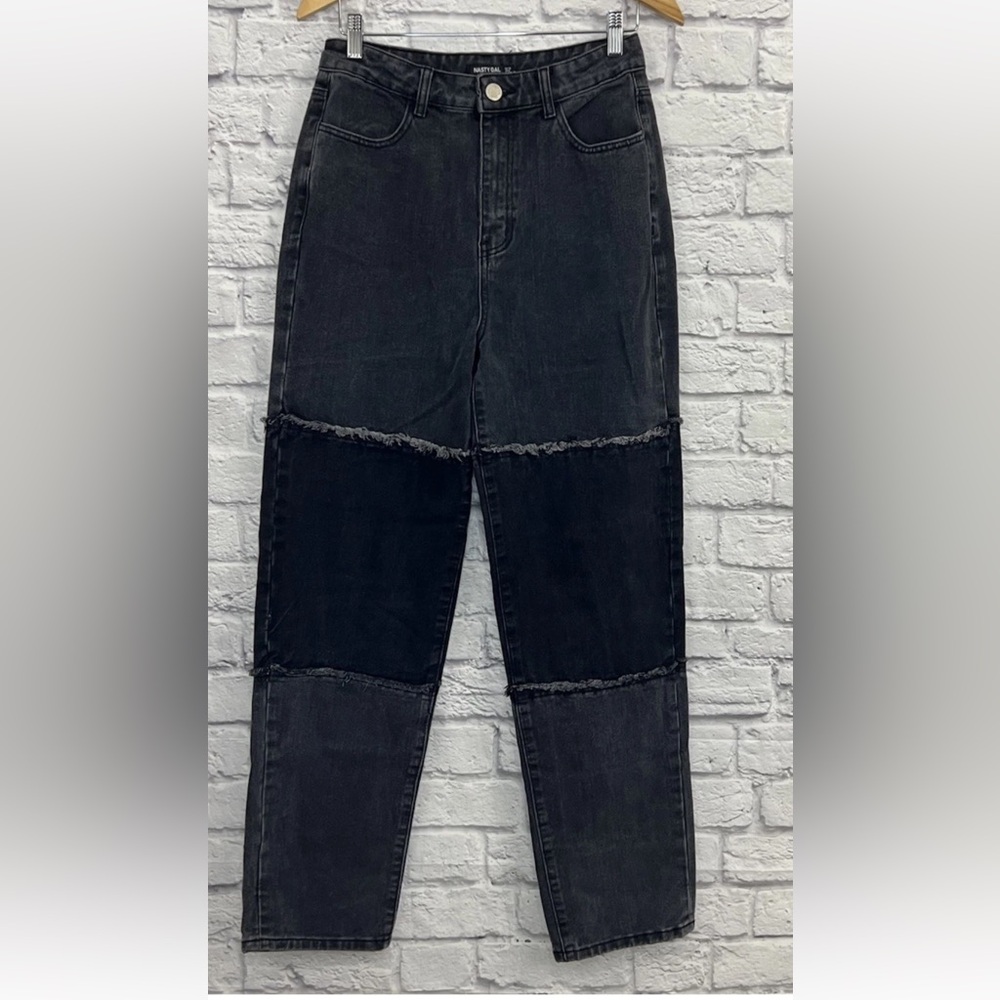 NASTY GAL BLACK TWO TONE PATCHWORK JEANS SIZE 8